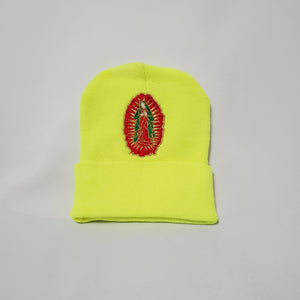 Brite Yellow Clouded Virgen Mary Beanie