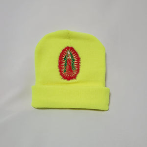 Brite Yellow Clouded Virgen Mary Beanie